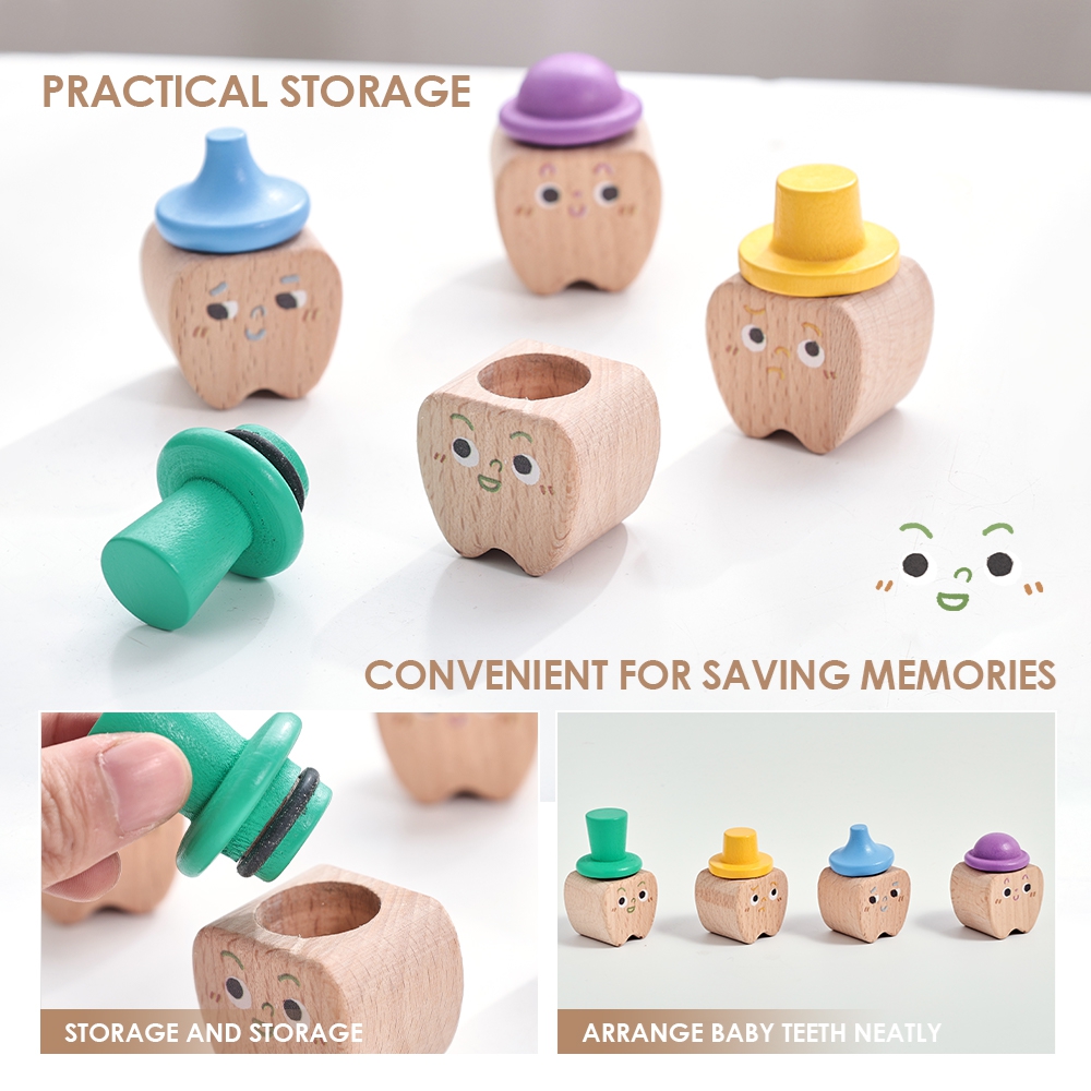 4pc Set Baby Tooth Wooden Box  - đánh giá và giá Baby Products Storage Box